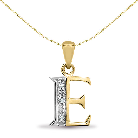 9ct Gold  Diamond Identity Initial ID Charm Pendant Letter E - 9P050-E