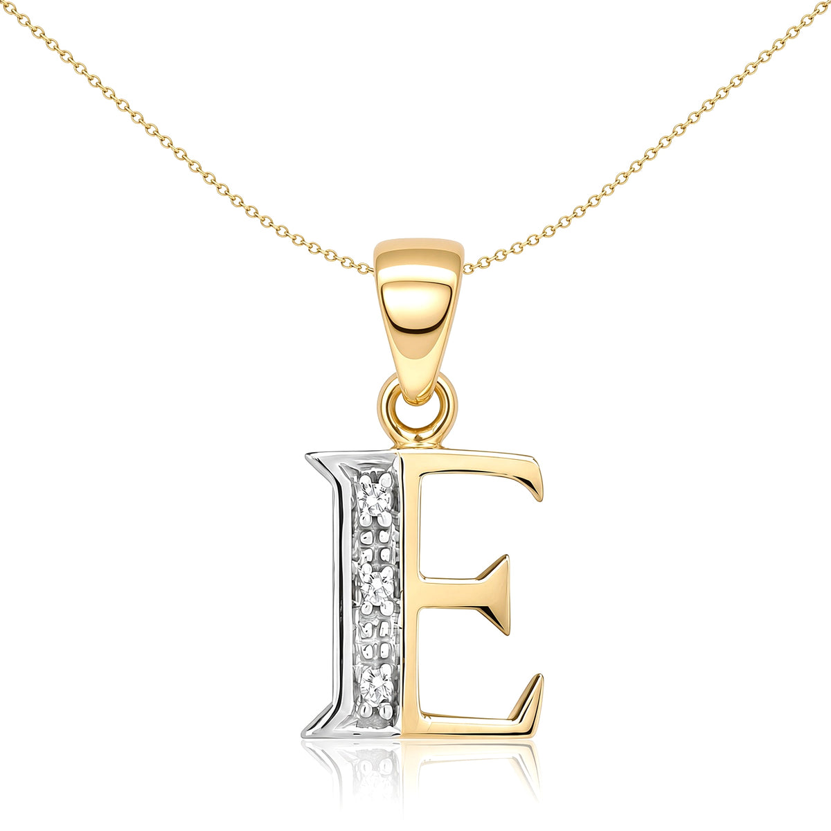 9ct Gold  Diamond Identity Initial ID Charm Pendant Letter E - 9P050-E