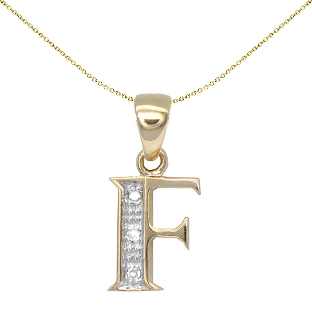 9ct Gold  Diamond Identity Initial ID Charm Pendant Letter F - 9P050-F