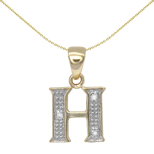 9ct Gold  Diamond Identity Initial ID Charm Pendant Letter H - 9P050-H