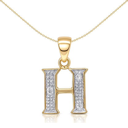 9ct Gold  Diamond Identity Initial ID Charm Pendant Letter H - 9P050-H