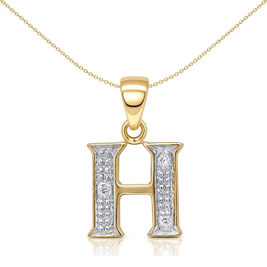 9ct Gold  Diamond Identity Initial ID Charm Pendant Letter H - 9P050-H