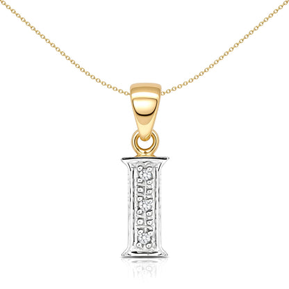 9ct Gold  Diamond Identity Initial ID Charm Pendant Letter I - 9P050-I