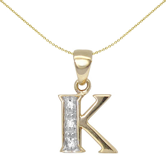 9ct Gold  Diamond Identity Initial ID Charm Pendant Letter K - 9P050-K