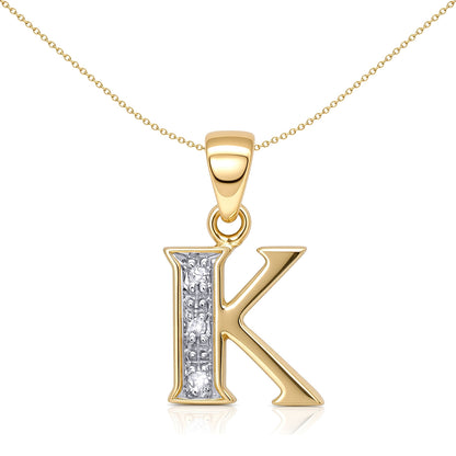9ct Gold  Diamond Identity Initial ID Charm Pendant Letter K - 9P050-K