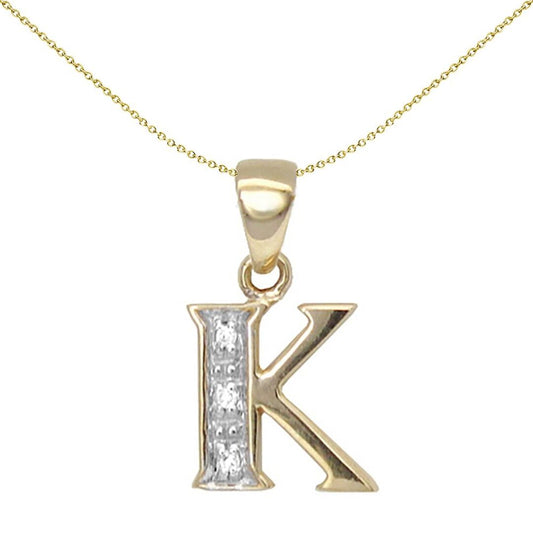 9ct Gold  Diamond Identity Initial ID Charm Pendant Letter K - 9P050-K