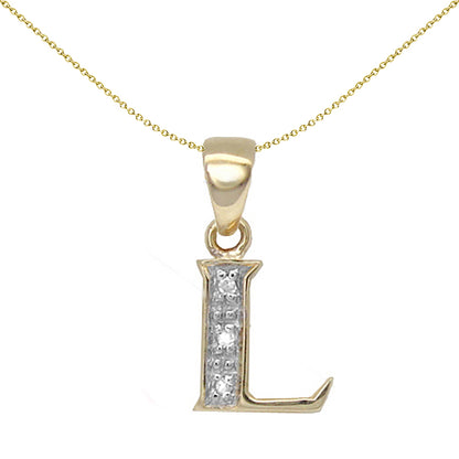 9ct Gold  Diamond Identity Initial ID Charm Pendant Letter L - 9P050-L