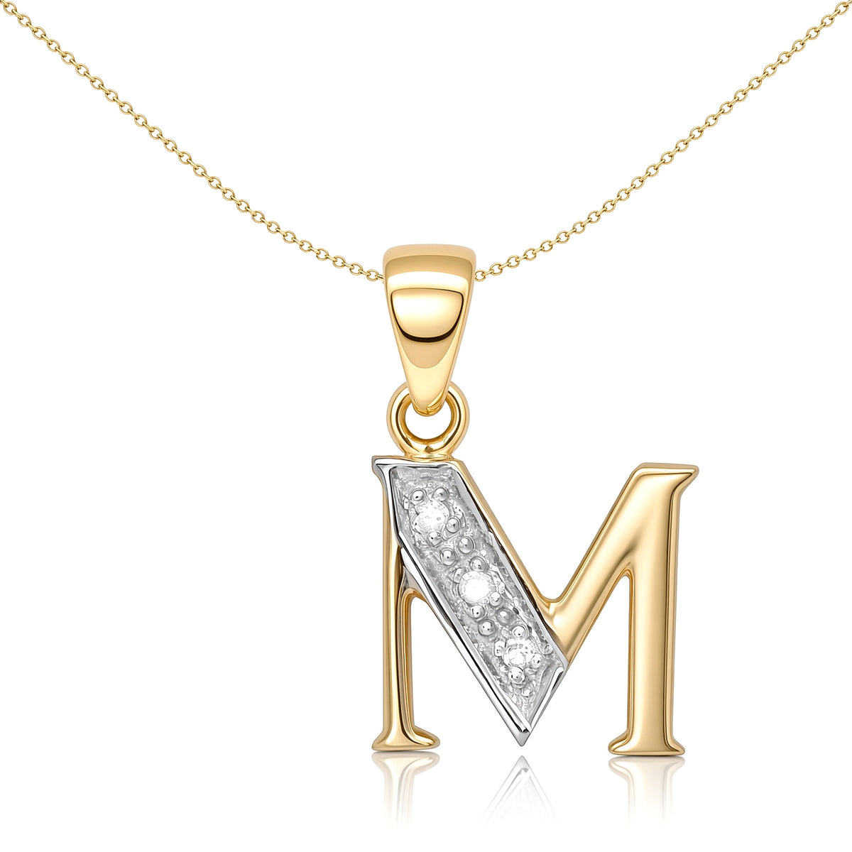 9ct Gold  Diamond Identity Initial ID Charm Pendant Letter M - 9P050-M