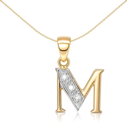 9ct Gold  Diamond Identity Initial ID Charm Pendant Letter M - 9P050-M