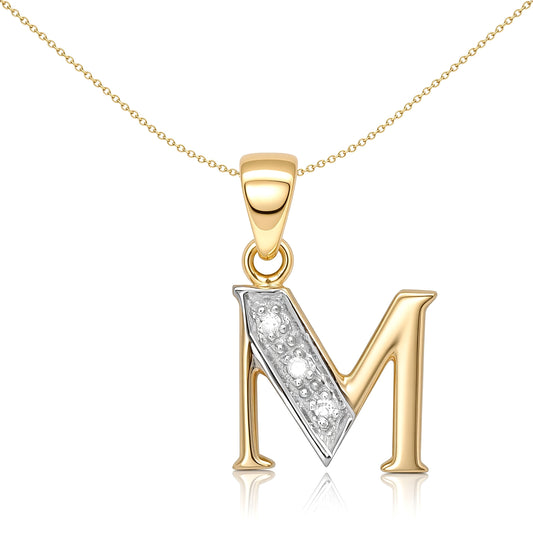 9ct Gold  Diamond Identity Initial ID Charm Pendant Letter M - 9P050-M