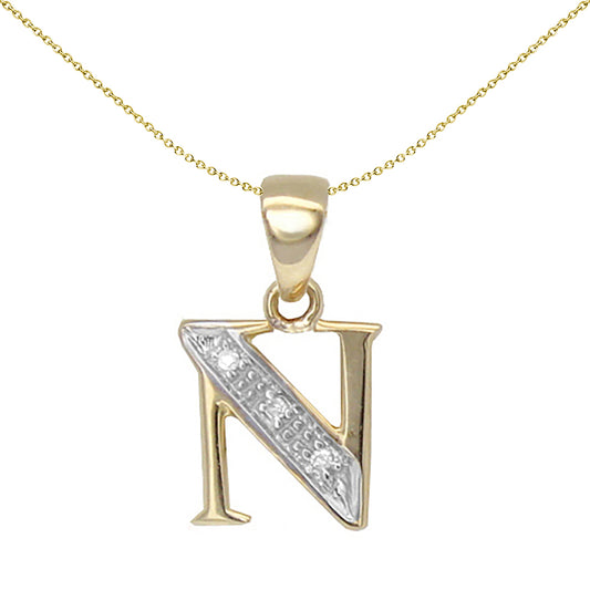 9ct Gold  Diamond Identity Initial ID Charm Pendant Letter N - 9P050-N