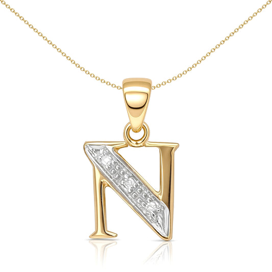 9ct Gold  Diamond Identity Initial ID Charm Pendant Letter N - 9P050-N