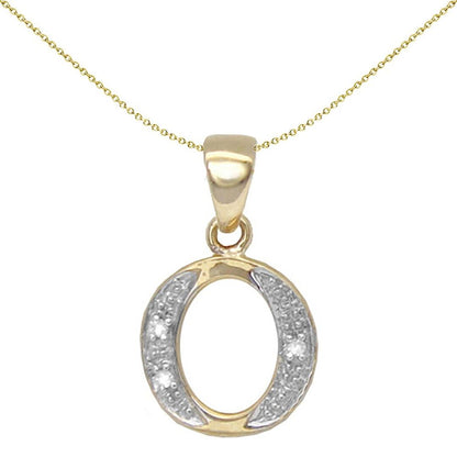 9ct Gold  Diamond Identity Initial ID Charm Pendant Letter O - 9P050-O