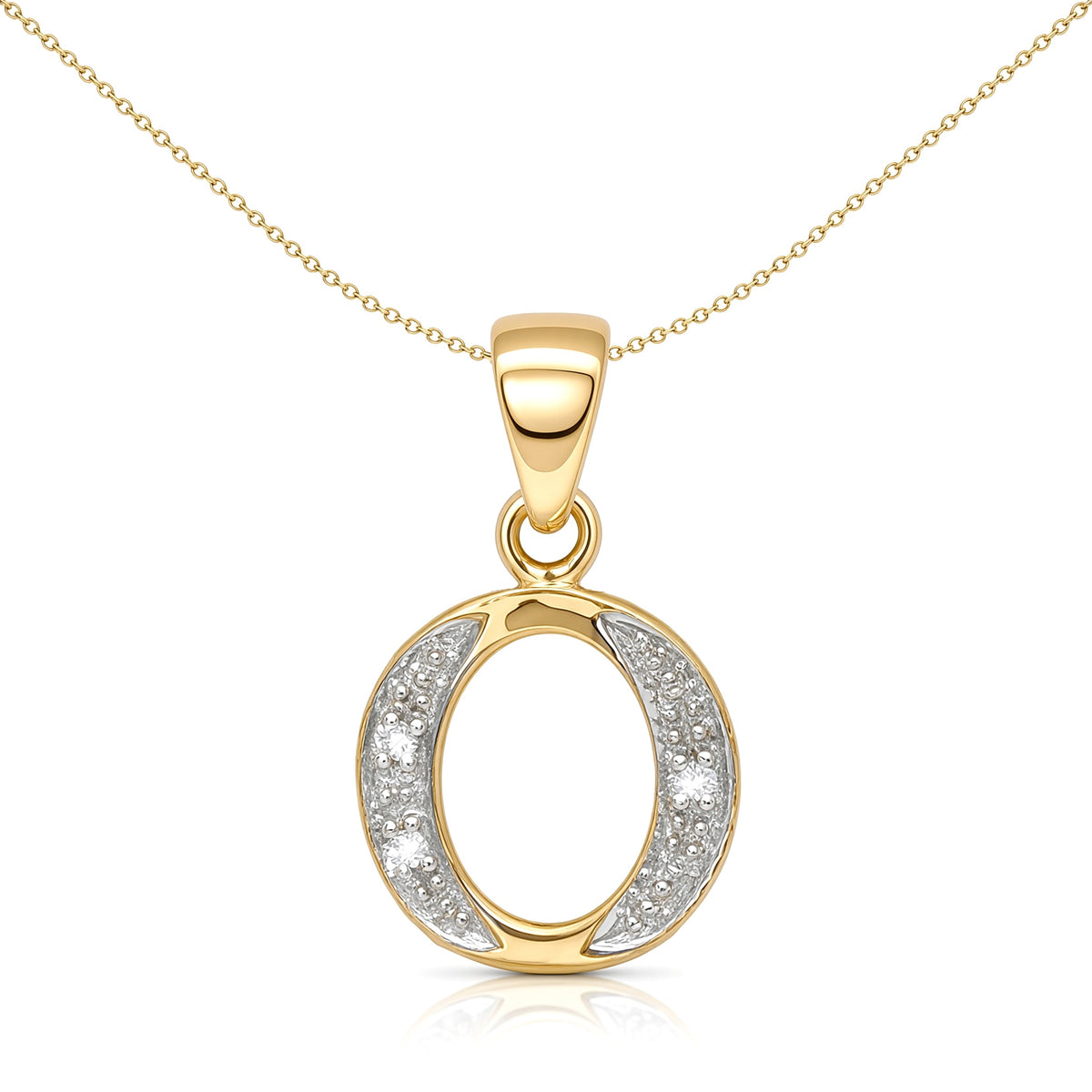 9ct Gold  Diamond Identity Initial ID Charm Pendant Letter O - 9P050-O