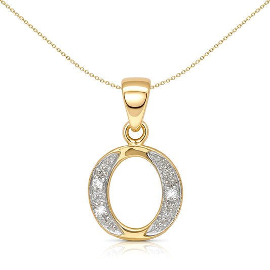 9ct Gold  Diamond Identity Initial ID Charm Pendant Letter O - 9P050-O