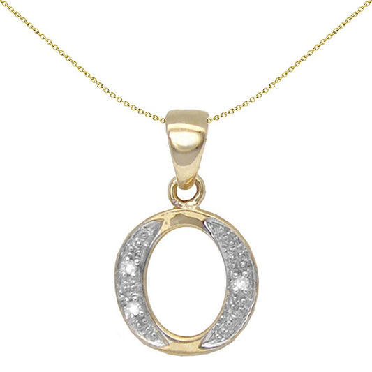 9ct Gold  Diamond Identity Initial ID Charm Pendant Letter O - 9P050-O