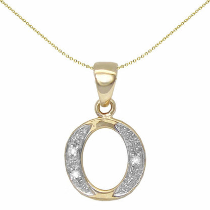 9ct Gold  Diamond Identity Initial ID Charm Pendant Letter O - 9P050-O