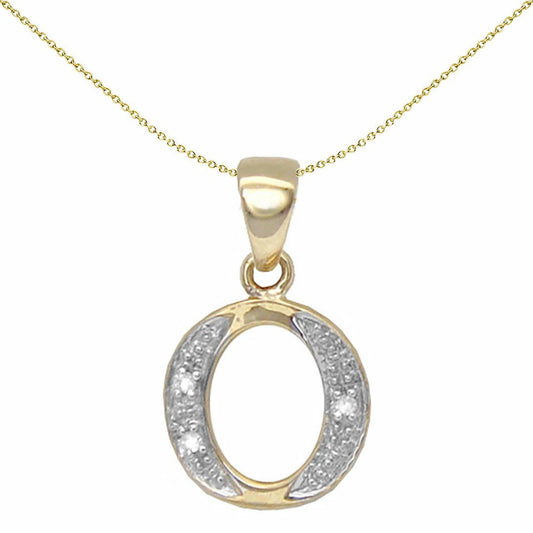 9ct Gold  Diamond Identity Initial ID Charm Pendant Letter O - 9P050-O