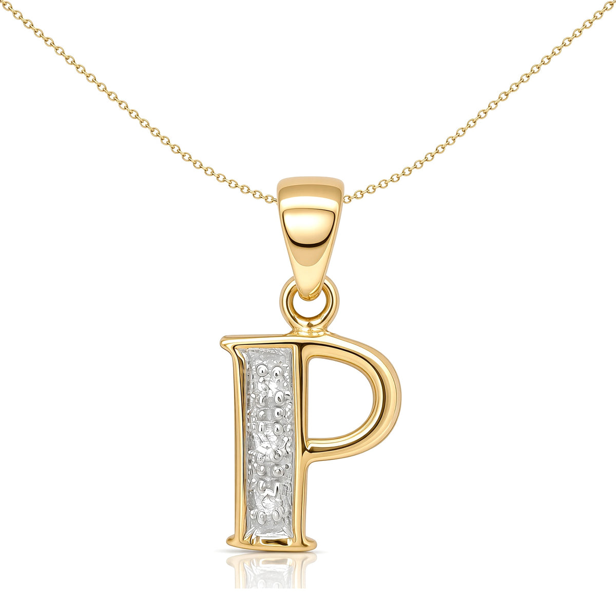9ct Gold  Diamond Identity Initial ID Charm Pendant Letter P - 9P050-P