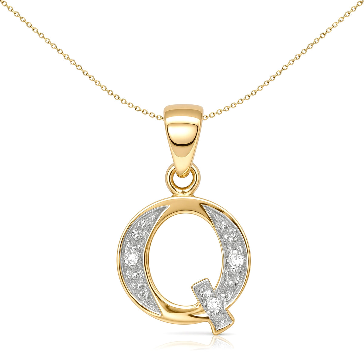 9ct Gold  Diamond Identity Initial ID Charm Pendant Letter Q - 9P050-Q