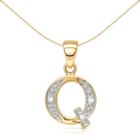 9ct Gold  Diamond Identity Initial ID Charm Pendant Letter Q - 9P050-Q