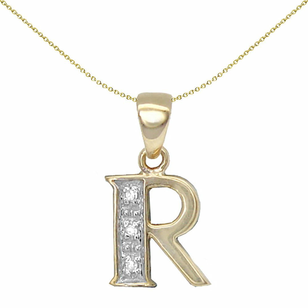 9ct Gold  Diamond Identity Initial ID Charm Pendant Letter R - 9P050-R