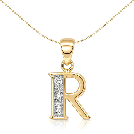 9ct Gold  Diamond Identity Initial ID Charm Pendant Letter R - 9P050-R