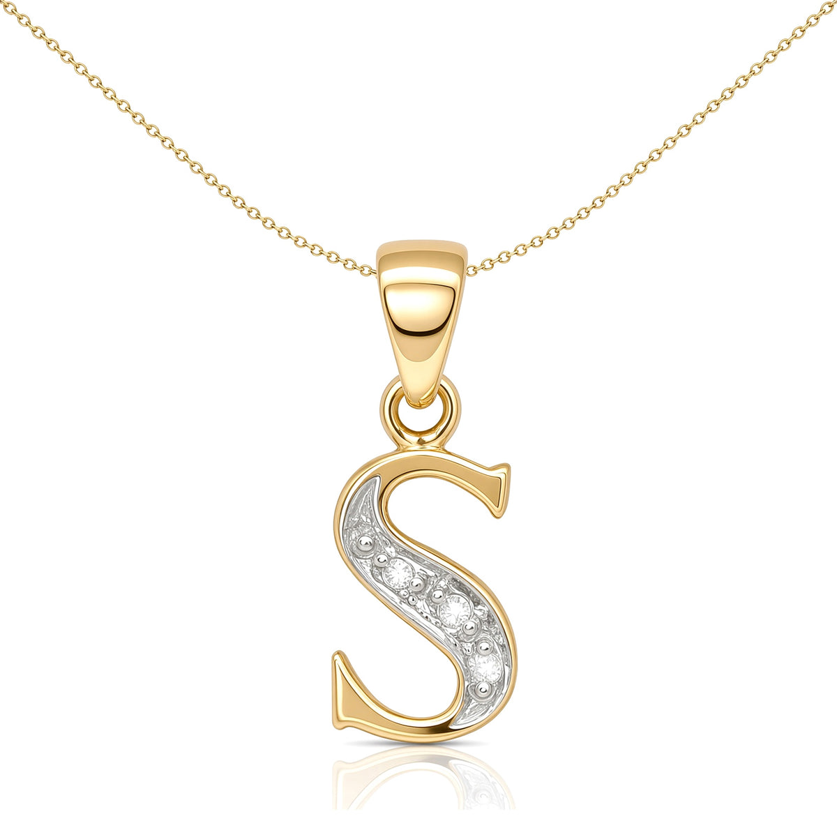 9ct Gold  Diamond Identity Initial ID Charm Pendant Letter S - 9P050-S
