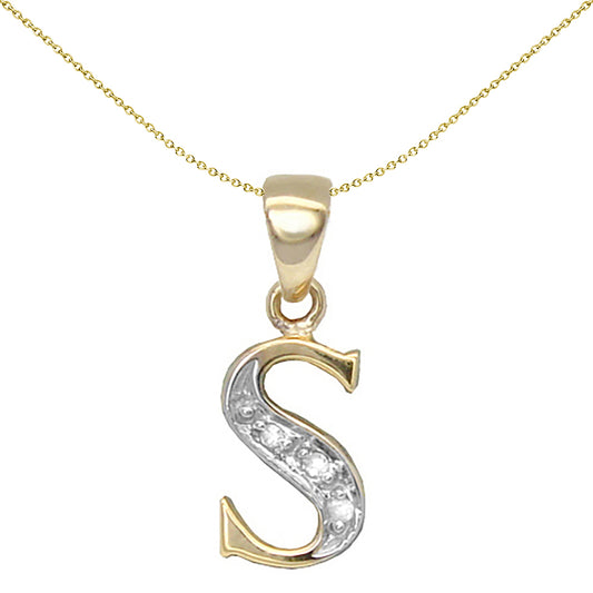 9ct Gold  Diamond Identity Initial ID Charm Pendant Letter S - 9P050-S