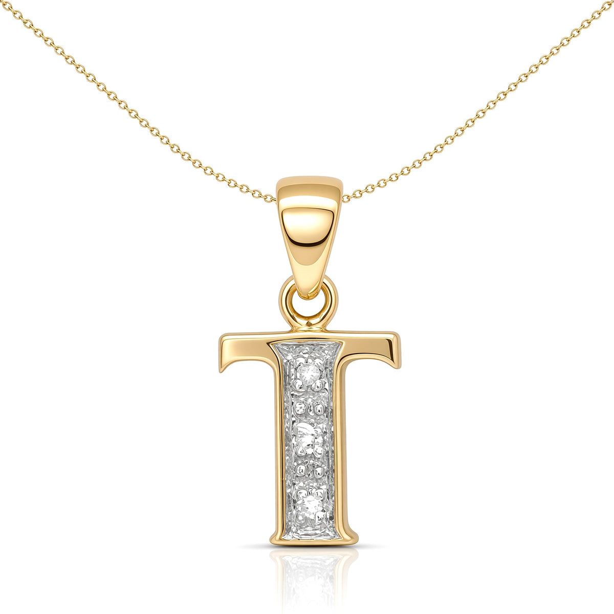 9ct Gold  Diamond Identity Initial ID Charm Pendant Letter T - 9P050-T