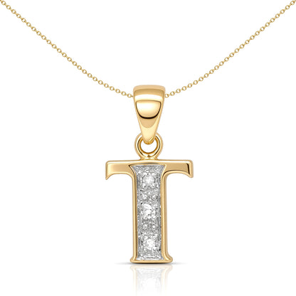 9ct Gold  Diamond Identity Initial ID Charm Pendant Letter T - 9P050-T