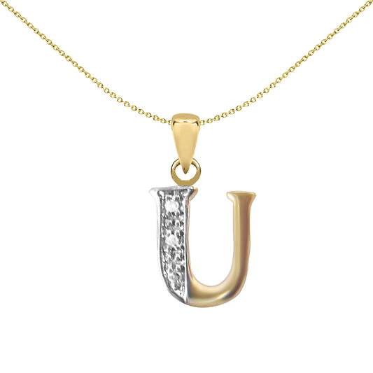 9ct Gold  Diamond Identity Initial ID Charm Pendant Letter U - 9P050-U