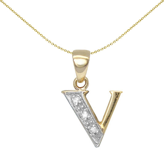 9ct Gold  Diamond Identity Initial ID Charm Pendant Letter V - 9P050-V