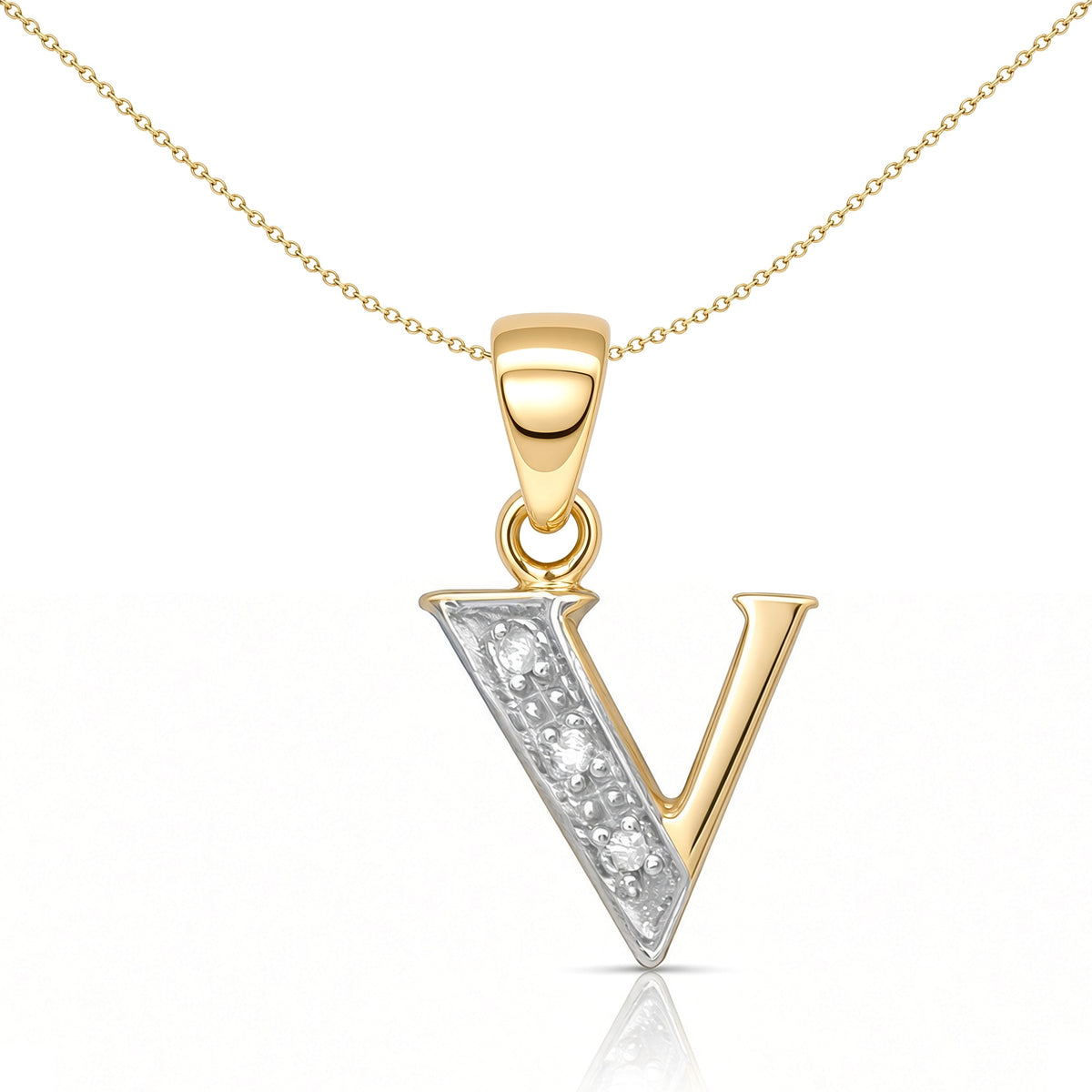 9ct Gold  Diamond Identity Initial ID Charm Pendant Letter V - 9P050-V