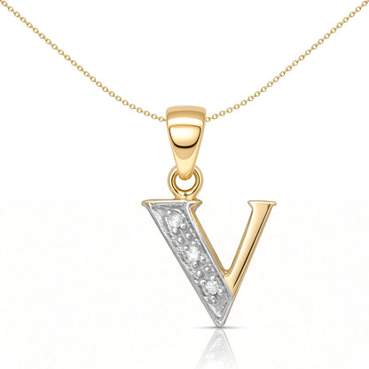 9ct Gold  Diamond Identity Initial ID Charm Pendant Letter V - 9P050-V
