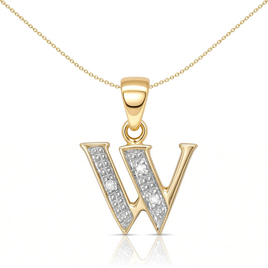 9ct Gold  Diamond Identity Initial ID Charm Pendant Letter W - 9P050-W