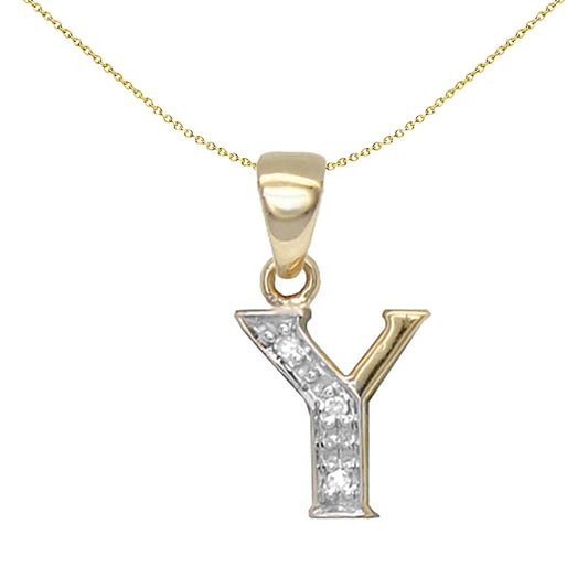 9ct Gold  Diamond Identity Initial ID Charm Pendant Letter Y - 9P050-Y