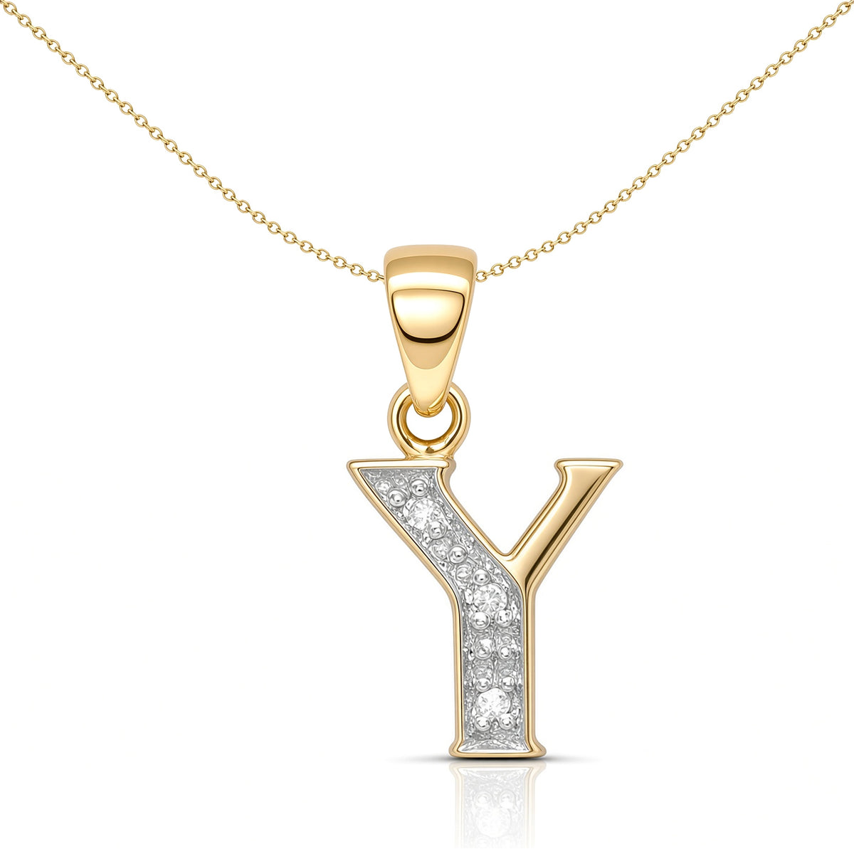 9ct Gold  Diamond Identity Initial ID Charm Pendant Letter Y - 9P050-Y