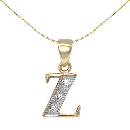 9ct Gold  Diamond Identity Initial ID Charm Pendant Letter Z - 9P050-Z