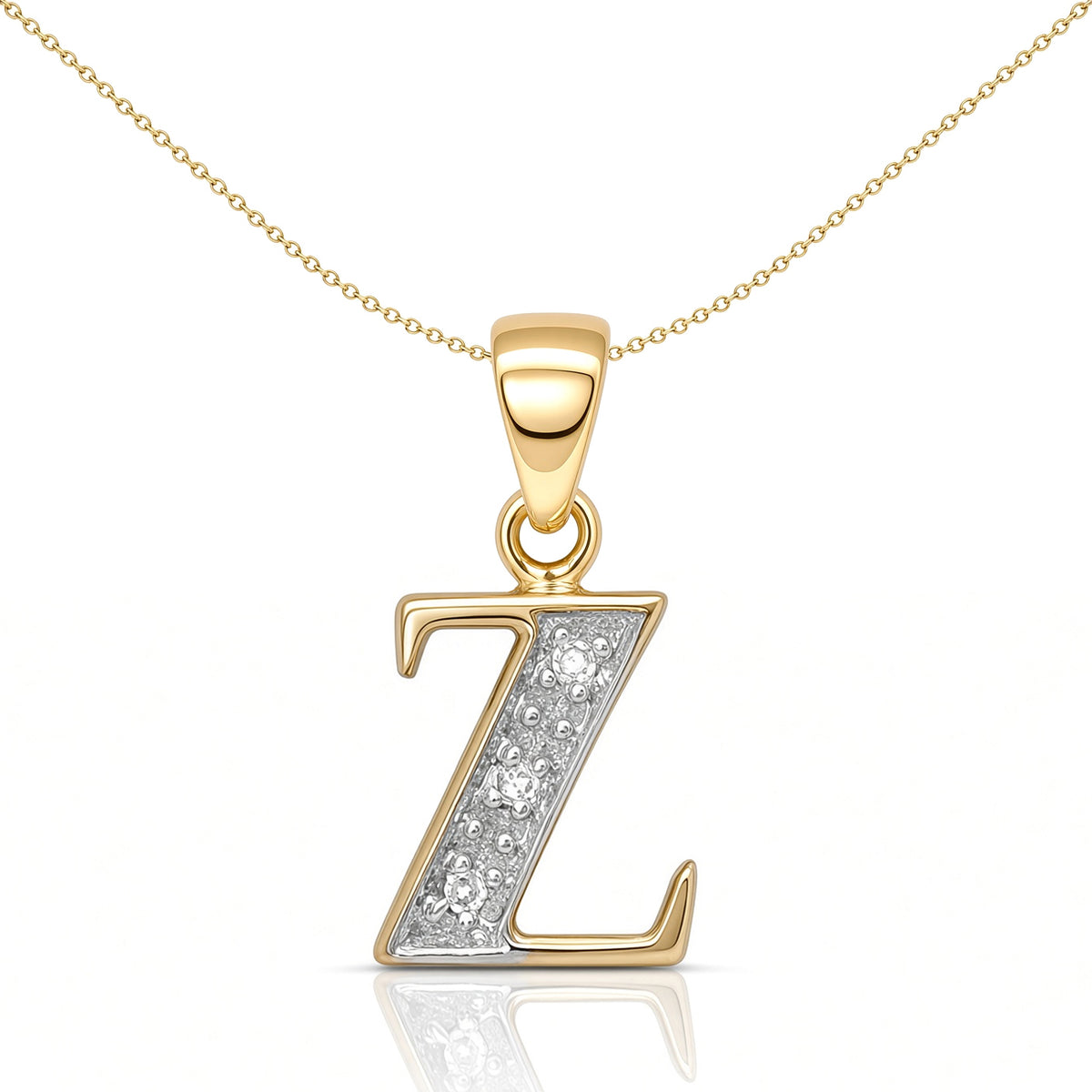 9ct Gold  Diamond Identity Initial ID Charm Pendant Letter Z - 9P050-Z
