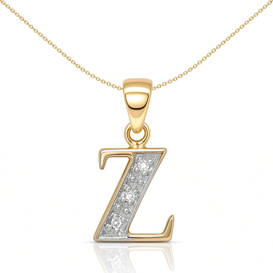9ct Gold  Diamond Identity Initial ID Charm Pendant Letter Z - 9P050-Z