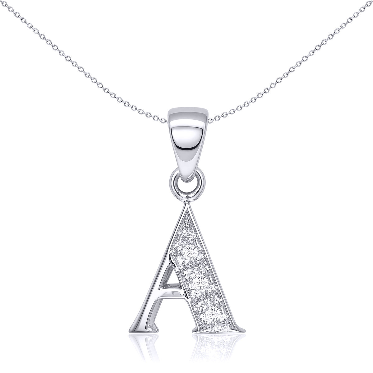9ct White Gold  Diamond Identity Initial ID Charm Pendant Letter A - 9P052-A