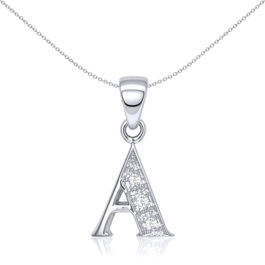 9ct White Gold  Diamond Identity Initial ID Charm Pendant Letter A - 9P052-A