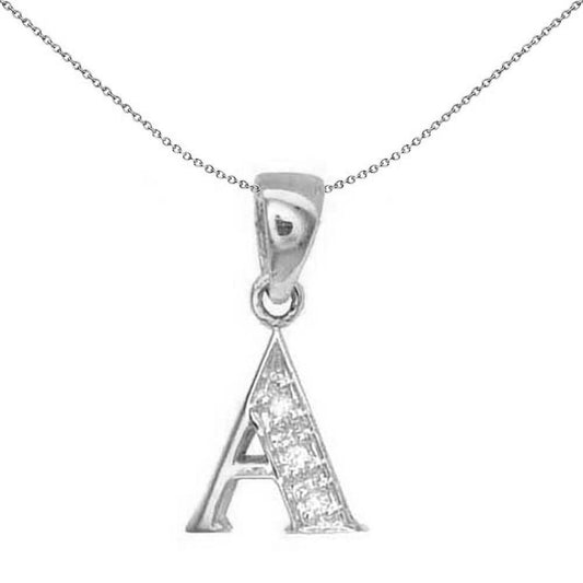 9ct White Gold Diamond Identity Initial ID Charm Pendant Letter A - 9P052-A