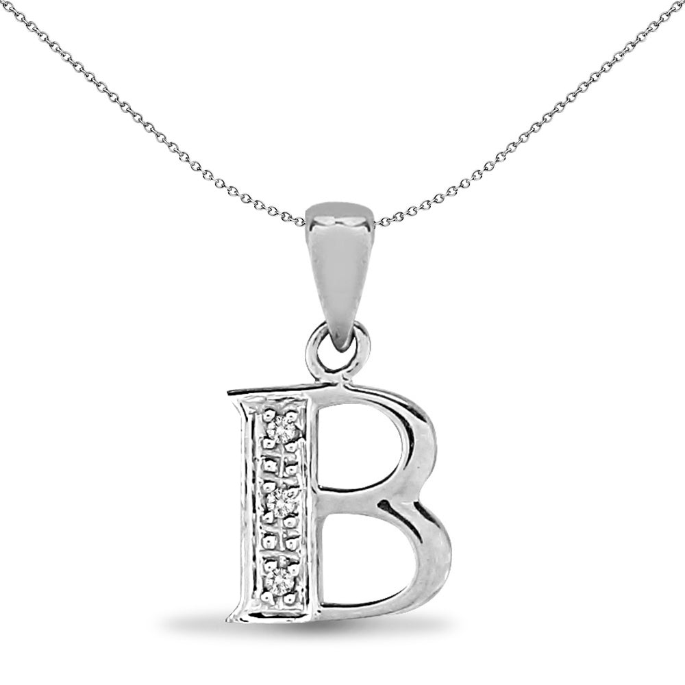 9ct White Gold  Diamond Identity Initial ID Charm Pendant Letter B - 9P052-B