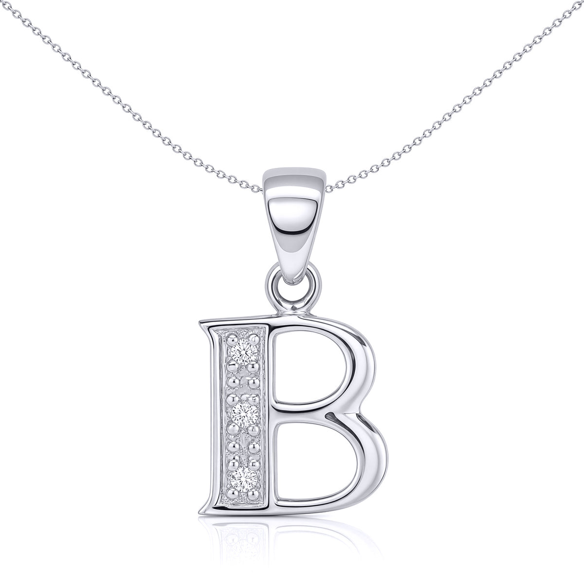 9ct White Gold  Diamond Identity Initial ID Charm Pendant Letter B - 9P052-B