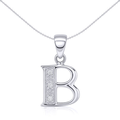 9ct White Gold  Diamond Identity Initial ID Charm Pendant Letter B - 9P052-B