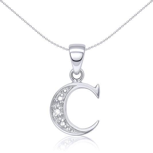 9ct White Gold  Diamond Identity Initial ID Charm Pendant Letter C - 9P052-C