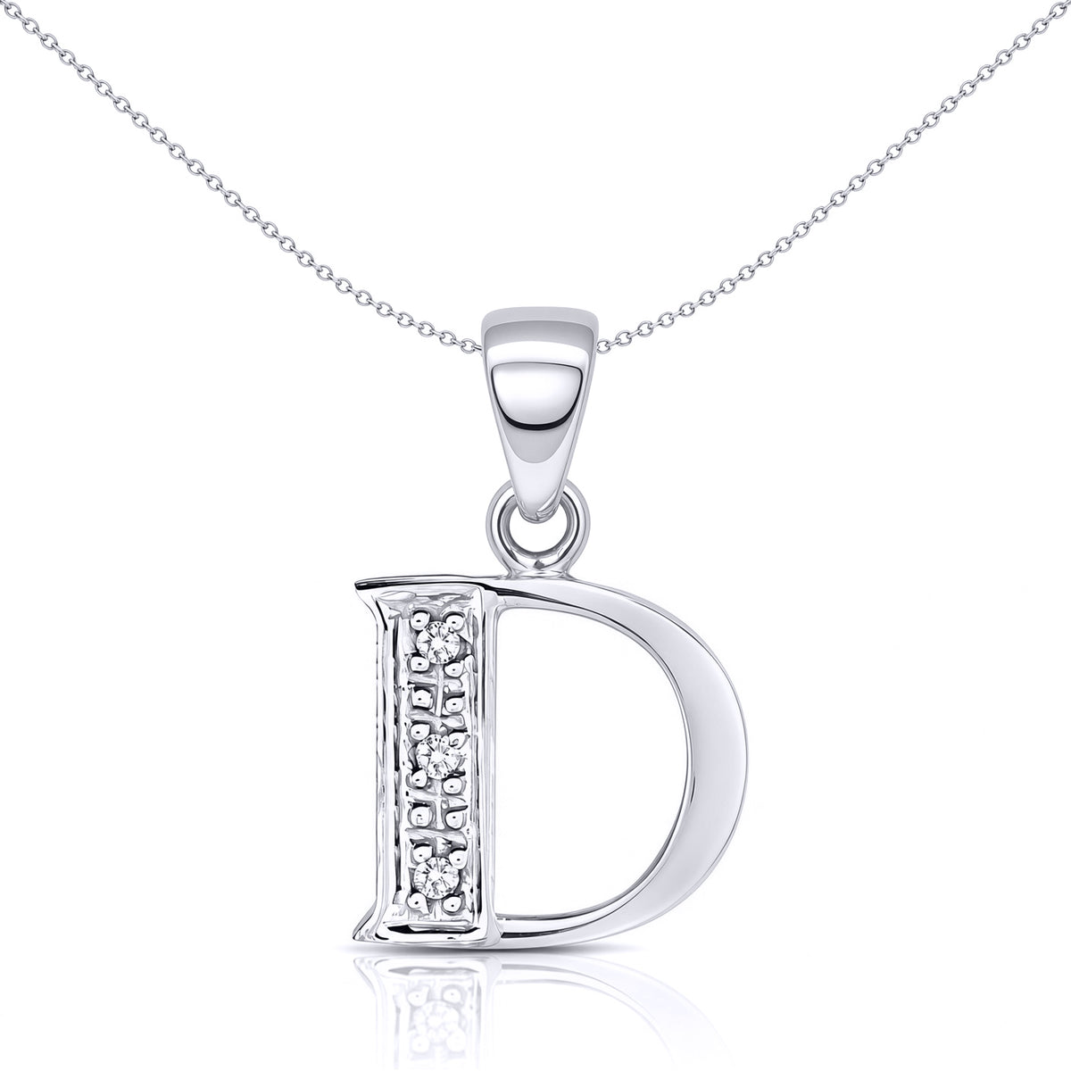 9ct White Gold  Diamond Identity Initial ID Charm Pendant Letter D - 9P052-D