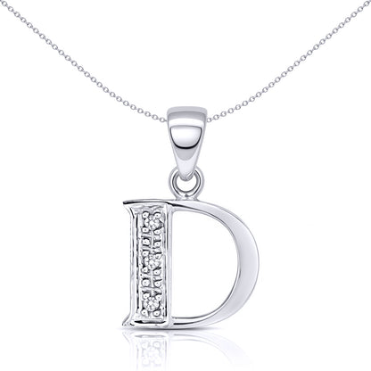 9ct White Gold  Diamond Identity Initial ID Charm Pendant Letter D - 9P052-D